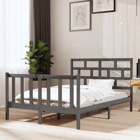 vidaXL Estrutura de cama casal 135x190 cm pinho maciço cinza