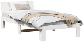 Estrado de Cama com Cabeceira Branca 90x200 cm Madeira de Pinho Maciço