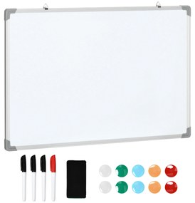 HOMCOM Quadro Magnético com Estrutura de Liga de Alumínio 90x60 cm Apagador 4 Marcadores e 10 Ímás para Escritório Casa Branco