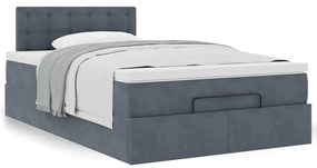 Cama otomana com colchão 120x190 cm veludo cinzento-escuro