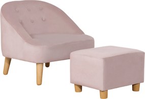 HOMCOM Poltrona infantil com otoman para crianças de 3 a 5 anos Design fofo Aspecto veludo 51 cm x 51 cm x 50 cm Rosa | Aosom Portugal
