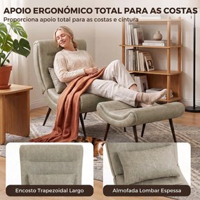 Poltrona Retro com Apoia-pés em Leathaire e Almofada Lombar, Branco Creme