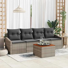 vidaXL Conjunto de Sofá de Jardim de 5 Peças com Almofadas Cinza Vime Poliéster Acácia