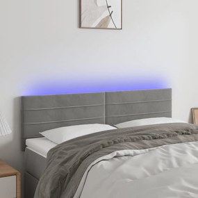 3121800 vidaXL Cabeceira de cama c/luzes LED veludo 144x5x78/88 cm cinza-claro