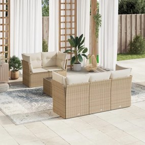 6 pcs conjunto de sofás p/ jardim com almofadões vime PE bege