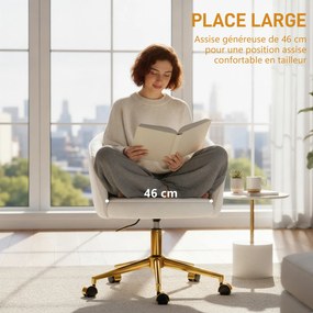 Cadeira de escritório, cadeira ergonómica de escritório com regulação de altura, cadeira giratória, base em aço, creme
