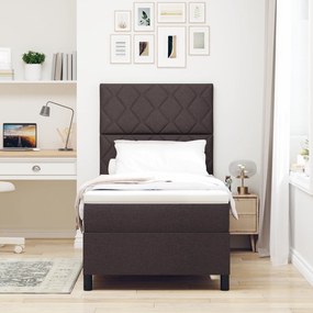 Cama Box Spring com Colchão Marrom Escuro Solteiro Tecido
