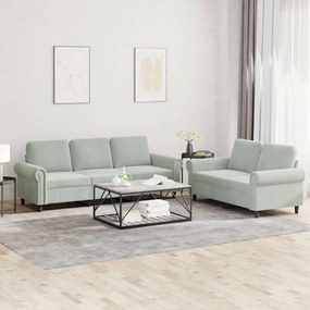 2 pcs conjunto de sofás com almofadões veludo cinzento-claro