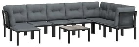 9 pcs conjunto lounge de jardim vime PE preto e cinzento