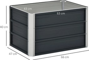 Floreira quadrada, elevado em aço galvanizado, fundo aberto, design extra profundo, 66 x 47 x 40 cm, cinzento escuro