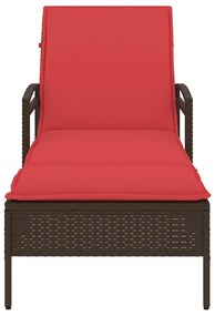 Espreguiçadeira com almofada marrom 63x200x81 cm vime sintético (apena