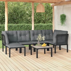 7 pcs conjunto lounge de jardim vime PE preto e cinzento