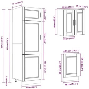 8 peças armário de cozinha conjunto Kalmar cinzento cimento