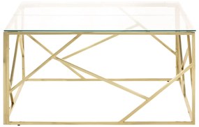 Mesa de centro aço inoxidável e vidro temperado dourado