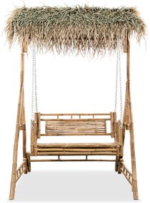 Banco de baloiçar 2 lugares bambu c/ folhas de palmeira 202cm