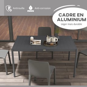 Mesa de jardim retangular para 6 pessoas em alumínio, com tampo de ripas, 145 x 90 x 74 cm, cinzenta