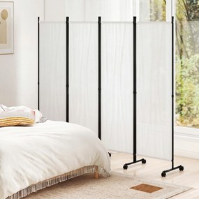 Biombo  Separador de Espaço Dobrável de 4 Painéis, 221 x 35,5 x 173 cm, Rodas Bloqueáveis, Branco