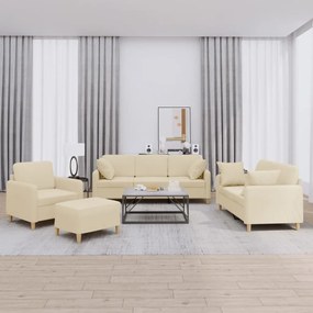 vidaXL 4 pcs conjunto de sofás com almofadas tecido cor creme