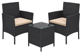 Conjunto de jardim com mesa e 2 cadeiras Preto-taupe