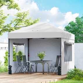 Tenda Dobrável 3x3 m Pop-up com 3 Paredes Laterais 2 Janelas em Malha UPF50+ Altura Ajustável 3 Níveis Branco