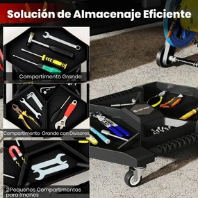 Carrinho de ferramentas oficina 52,5 x 42 x 10,5 cm com bandeja e 4 rodas giratórias Capacidade de peso de 135 kg Preto