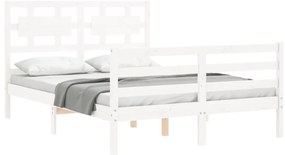 Estrutura de cama de casal c/ cabeceira madeira maciça branco