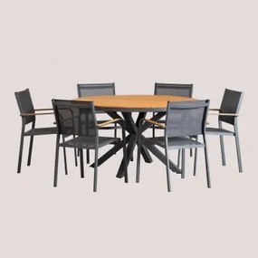 Conjunto De Mesa Redonda (ø140 Cm) E 6 Cadeiras De Jardim Archer Cinza Grafito - Sklum