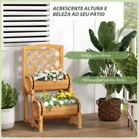 Floreira Dupla Tipo Barril com Treliça Floreira com 2 Plantadores Suporte para Trepadeira Cultivos de Plantas e Flores para Pátio Jardim Varanda 45x45