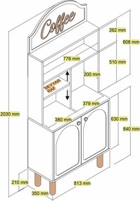 Armário de Cozinha/Sala "Caffè" - Branco - 81.3x201x35cm - Design Mode