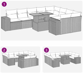 10 pcs conjunto sofás jardim c/ almofadões vime PE/acácia preto