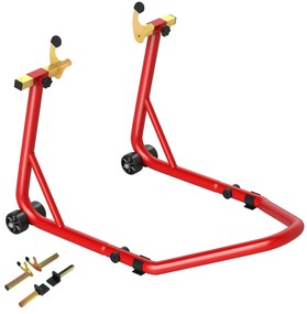 Cavalete Elevador Universal Suporte Roda Traseira Mota com Forquilhas em U e L Ajustáveis e Almofadas Antiderrapantes 58,5x34,5x69 cm Vermelho