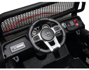 Jipe elétrico para crianças Mercedes-Benz Unimog bateria 12v, 4x4 2 Lugares pneus em borracha, assento em pele artificial Vermelho