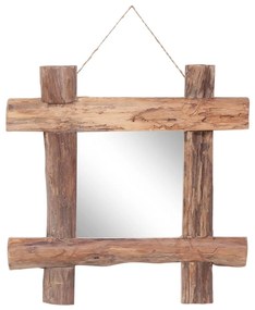 vidaXL Espelho de troncos 50x50 cm madeira de teca reciclada natural