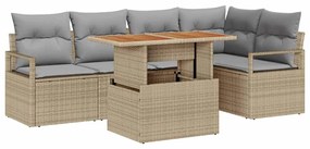 Sofá de Jardim 6 Peças com Almofadas Beiges e Rattan