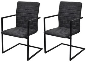 Cadeiras de jantar cantilever 2 pcs couro artificial preto