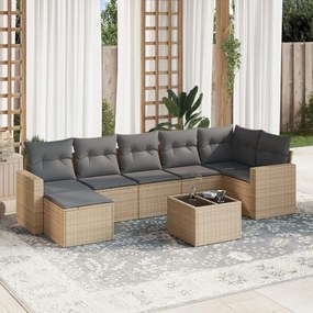 8 pcs conjunto de sofás p/ jardim com almofadões vime PE bege