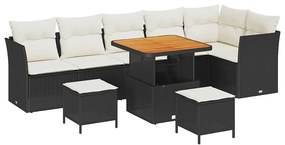 Conjunto de Sofás de Jardim vidaXL de 9 Peças com Almofadas Pretas Vim