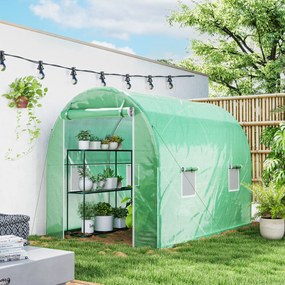Estufa Tipo Túnel 298x197x189 cm com Porta e 4 Janelas para Cultivo de Plantas e Verduras com Cobertura PE 140g/㎡ Verde