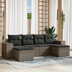 6 pcs conjunto sofás de jardim com almofadões vime cinzento