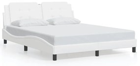 Estrutura de cama c/ luzes LED 160x200 cm couro artif. branco