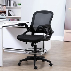 Cadeira de escritório ergonómica, com apoio para os pés com encosto em malha, altura ajustável, braços, assento almofadado e giratório a 360°, preta