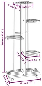 Suporte vasos c/ 5 prateleiras e rodas 44x23x100cm ferro branco