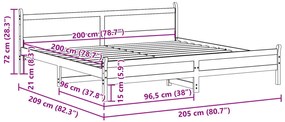 Cama sem colchão 200x200 cm madeira de pinho maciça branco