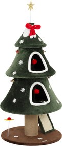 Árvore Arranhadora para Gatos 132 cm com 2 Casinhas, Design de Natal, Escada de Sisal, Verde