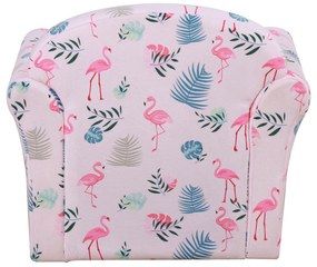 HOMCOM Poltrona para Crianças acima de 3 Anos com Desenhos de Flamingos Estrutura de Madeira e Estofado em Flanela 50x39x44 cm Rosa
