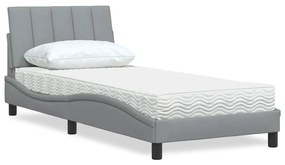 Cama com colchão 90x190 cm tecido cinzento-claro