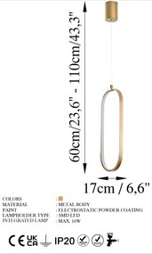 Chandelier Can – Dourado – 17 x 60-110 x 10 cm