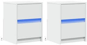 Mesas de cabeceira c/ luzes LED 2 pcs derivados madeira branco