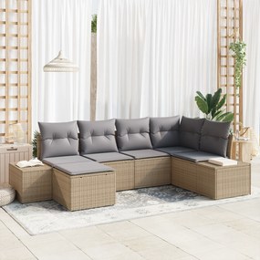 vidaXL Conjunto de Sofá de Jardim com 6 Peças e Almofadas Bege Vime PE