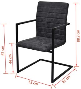 Cadeiras de jantar cantilever 2 pcs couro artificial preto